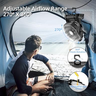 Camping Fan Rechargeable, 20000mAh Battery Powered Portable Fan with LED Light & Hook, 4-Speed 270° Adjustable, Camping Essentials for Tent, Travel, Car, Outdoor, Indoor, BBQ, Fishing, Jobsite - Image 4