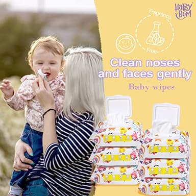 HAPPY BUM - 180 Count Saline Baby Wipes, Unscented, 7.4 x 7.2 Inch, Moist and Refreshing, Multi-Purpose Use, Ideal for Travel - Image 4