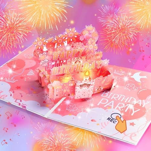 ACENZ Birthday Cards with Recording Function Fireworks 3D Pop Up Blowable LED Candle Birthday Cake Light and Music Happy Birthday Greeting Cards Gift for Women Mom Sisters Grandma Kids Wife - Image 1