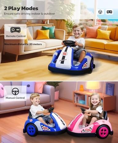 ELEMARA 12V Kids Bumper Car with Big Wheel, 2.2 Mph Max, Toddler Bumper Cars with Remote, Baby Bumping Toy Car with DIY Stickers,360 Degree-Spin, Music, Bluetooth,LED Lights, Blue - Image 6