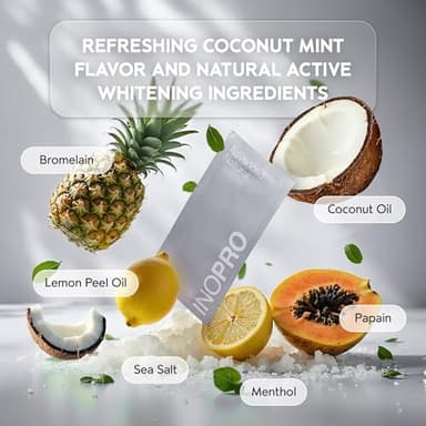 InoPro Natural Teeth Whitening Strips Kit 14 Treatments - Sensitive Teeth Whitener, Peroxide Free with Papain, Bromelain, Coconut Oil, White Strips for Teeth Whitening (28 Strips) - Image 4
