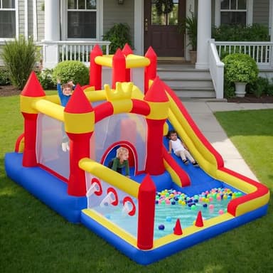 Liaakrr Bounce House, 8-in-1 Bounce House for Kids, Bouncy House with Slide, Climbing Wall, Ball Pit, Obstacles, Trampoline & Basketball Hoop – Includes Blower for Indoor & Outdoor - Image 4