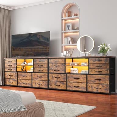 EnHomee Dresser with LED Lights & Power Outlets, 12 Drawers Dresser TV Stand for 60''TV Stand for Bedroom Fabric Dressers & Chest of Drawers, Sturdy Metal Frame, Living Room,Hallway, Rustic Brown - Image 7