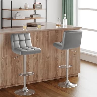 Furmax Bar Stools Modern Pu Leather Swivel Adjustable Hydraulic Bar Stool Square Counter Height Stool Set of 2 (Light Gray) - Image 6
