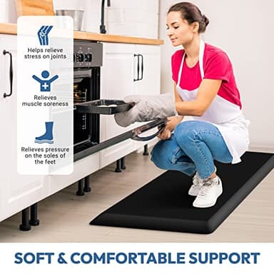 4/5 Inch Thick Kitchen Mat - Cushioned Anti Fatigue Mats for Kitchen Floor - Easy to Clean, Waterproof, Non-Slip Kitchen Rug for Sink, Office, Kitchen (24''x70'' Black) - Image 4