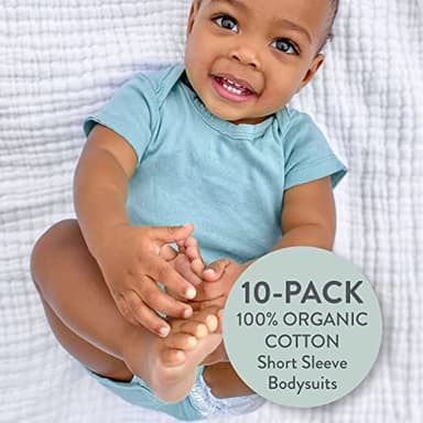 HonestBaby 10-Pack Short Sleeve Bodysuits One-Piece 100% Organic Cotton for Infant Baby Boys, Girls, Unisex, Rainbow Blues, 18 Months - Image 2