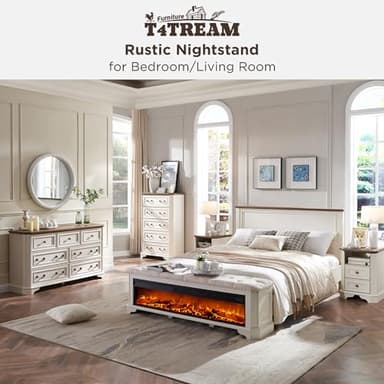 T4TREAM Farmhouse Nightstand with Charging Station, 18" End Table with 2 Drawers, Wood Side Table, Bedside Cabinet for Bedroom, Living Room (Antique White) - Image 7