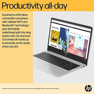 HP Chromebook 15 15.6" HD (Intel Pentium N6000, 8GB RAM, 128GB Storage (64GB eMMc + 64GB SD Card), UHD Graphics, Numeric KB) Home & Student Laptop, Anti-Glare, Webcam, Wi-Fi, Chrome OS, Silver - Image 9