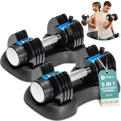 Lifepro Adjustable Dumbbells Set/Single - 15lb 43lb 55lb 90lb 25 lb Dumbbell Sets with Rack - Quick Adjust, Secure Grip weights dumbbells set - Compact Hand Weights for Women/Men at Home Gym - Image 1