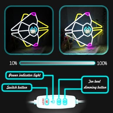 Gaming Ghost Shell Neon Sign for Wall Decor, Game Room, Bedroom, Man Cave, USB Powered, Dimmable, Pink, Yellow, Ice Blue, 13.7"x12.6" - Image 4