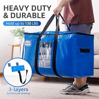 TAILI Extra Large Moving Bags, 8 Pack Blue Heavy Duty Totes For Storage with Visible Window, Wrap Around Handles, Storage Bags for Space Saving, Alternative to Moving Boxes - Image 5