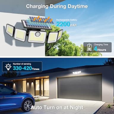 SZPOWER Solar Lights Outdoor, 6000LM Solar Flood Lights Outdoor, 230 LED 5 Heads Motion Sensor Lights Waterproof with Remote Control for Outside Yard House Patio 3 Pack - Image 4