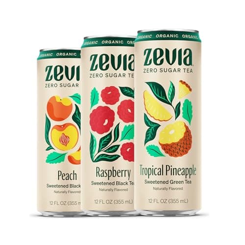 Zevia Organic Sugar Free Iced Tea, Fruity Tea Variety Pack, 12 Ounce Cans (Pack of 15) - Image 1