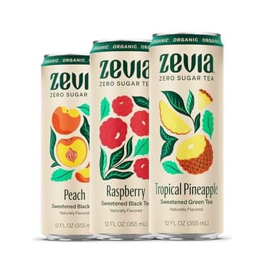 Zevia Organic Sugar Free Iced Tea, Fruity Tea Variety Pack, 12 Ounce Cans (Pack of 15) - Image 1