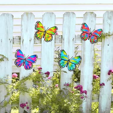 Kggetr 4Pcs Metal Butterflies Wall Decor, 9.8 inches Colorful Butterfly Art Decorations for Outdoor Fence Garden Yard Patio Tree, Great Gifts for Family Friends - Image 6