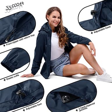 33,000ft Women's Rain Jacket Waterproof Lightweight Packable Raincoat with Hood for Golf Hiking Travel Windbreaker - Image 5