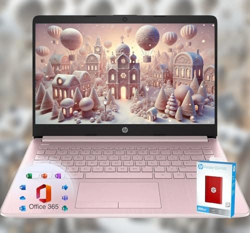 HP 14 Laptop • Back to School Limited Edition with Microsoft 365 • 4-Core Intel CPU • 32GB RAM •1600GB Storage (64GB OnBoard + 512GB P500 Portable SSD + 1TB OneDrive) • Pink • Win 11 - Image 1