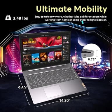 Lenovo Ideapad 3 15.6" FHD Chromebook, Intel Celeron N4500, 4GB RAM, 224GB Storage (64GB SSD+160GB Docking Station Set), Intel UHD Graphics, Full Size Keyboard, Chrome OS, Artic Gray - Image 8
