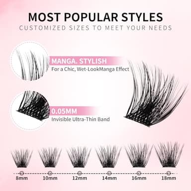 Magic Lash Clusters Kit 8-18mm Volume Wispy Eyelash Clusters Kit D Curl - WideSpan DIY Eyelash Extension Kit Cat Eye Lashes Individual Fake Eyelashes Clusters Kit with 0.05mm Ultra-Thin Black Band - Image 2