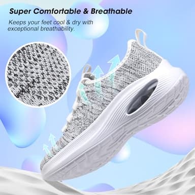 Rollstep Wide Toe Box Shoes Women Extra Wide Width Sneakers Diabetic Air Cushion Road Running Shoes Ultra Light Wide Tennis Sneakers Gym Training Breathable Walking Shoes Light Gray White 37 - Image 6