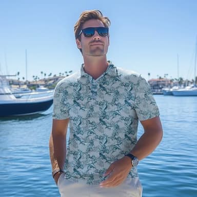 Palmyth Fishing Shirts for Men Polo Dry Fit Short Sleeve UPF 50+ Moisture Wicking Print Collared Fishing Polo Shirts Aloha Fish Light Blue 2XL - Image 4