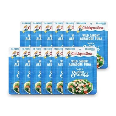 Chicken of the Sea Albacore Tuna in Water Packet, 2.5 oz. Packets (Box of 12), Wild Caught Tuna, Gluten-Free - Image 1