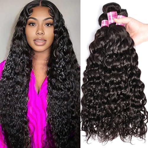 12A 3 Bundles Water Wave Human Hair (16 18 20 Inch) 100% Unprocessed Weave Brazilian Human Hair Bundles Full And Thick Virgin Hair Extensions Natural Color - Image 1