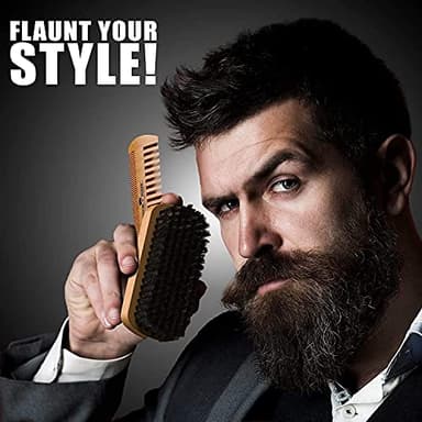 Beard Brush For Men & Beard Comb Set w/Mustache Scissors Grooming Kit, Natural Boar Bristle Brush, Dual Action Wood Comb, And Travel Bag Great For Christmas Gift - Image 2
