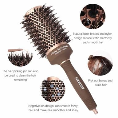 FIXBODY Hair Brush, Round Brush for Blow Drying, Curling, Styling, Nano Thermal Ceramic & Ionic Tech, Boar Bristle, 3.3 inch, 2 inch Barrel, for Women, Volume & Shine, Brown, Hair Brush for Thick Hair - Image 5