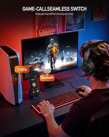 acer Wireless Gaming Headset, PS5 Headset with 2.4GHz for Ps5, Ps4, PC, Switch, Bluetooth 5.3 + 100Hrs Gaming Headphones with Noise Canceling Mic for Laptop, Mobile, Mac, 50mm Drivers (Black - Image 5