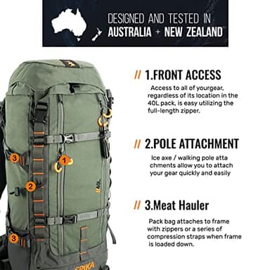 SPIKA Hunting Backpack Internal Frame for Men Waterproof Hunting Pack with Rifle Holder Rain Cover Extendable 40L+ Capacity - Image 5