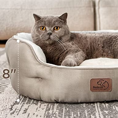 Bedsure Dog Beds for Small Dogs - Round Cat Beds for Indoor Cats, Washable Pet Bed for Puppy and Kitten with Slip-Resistant Bottom, 25 Inches, Taupe - Image 3