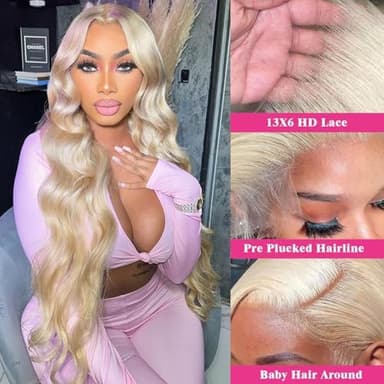 613 Lace Front Wig Human Hair 13x6 Blonde Lace Front Wigs Human Hair 200% Density Body Wave 613 Frontal Wig Pre Plucked With Baby Hair 32 Inch - Image 2