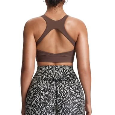 Aoxjox Women's Workout Sports Bras High Impact Fitness Training Gym Khloe Bra Yoga Crop Tank (Fudge Coffee, Medium) - Image 1