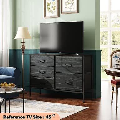 WLIVE Dresser for Bedroom with 5 Drawers, Wide Dressers with Drawer Organizers, Chest of Drawers, Fabric Dresser for Living Room, Closet, Hallway, Charcoal Black Wood Grain Print - Image 2