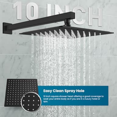 gotonovo Rainfall Bathroom Shower System Rain Shower Head and Handle Set Wall Mounted Shower Complete Combo Solid Brass Pressure Balancing Shower Mixer Valve 10 Inch Matte Black - Image 3