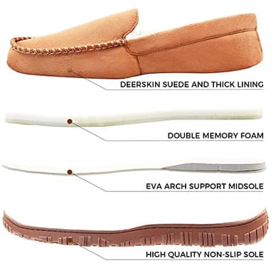 Lulex Moccasins for Men House Slippers Indoor Outdoor Plush Mens Bedroom Shoes with Hard Sole Beige 11 M US - Image 4