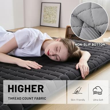 Zelladorra Japanese Floor Mattress Queen, Anti-Slip Japanese Futon Foldable Tatami Mat for Guests, Black - Image 2