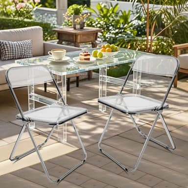 Canglong Folding Chair 2 Pack, Foldable Chairs with Sturdy Metal Frame, Portable Comfortable Plastic Folding Chairs, Indoor and Outdoor, for Home, Office, Party & Events, Set of 2, Transparent - Image 2