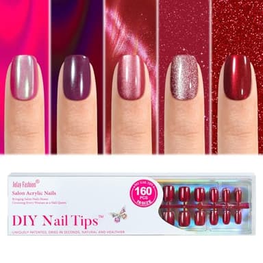 Cat Eye Press on Nails Red - 5 Styles Red Press on Nails Short Square, Soft Gel x Coat Nails False Nails, Bt Art Box Press On Nails in 16 Sizes -160 PCS Soft Gel Fake Nails Kit - Image 1