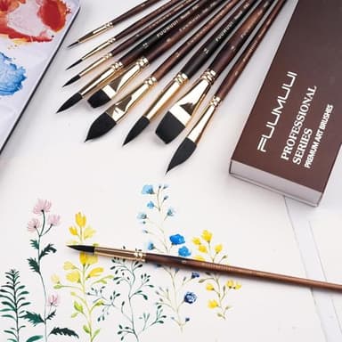 Watercolor Brushes Professional, Fuumuui 10Pcs Synthetic Squirrel Hair Water Color Paint Brush Set for Artists - Flat, Round Pointed, Dagger, Cats Tongue Oval Wash for Watercolor Gouache Inks Painting - Image 9