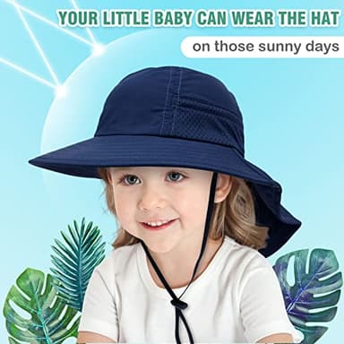 XIAOHAWANG Girls Sun Hat Baby Beach Hats Boys UPF 50+ Kids Summer Protection Cap Toddler Breathable Caps Wide Brim (2-6Years, Navy) - Image 2