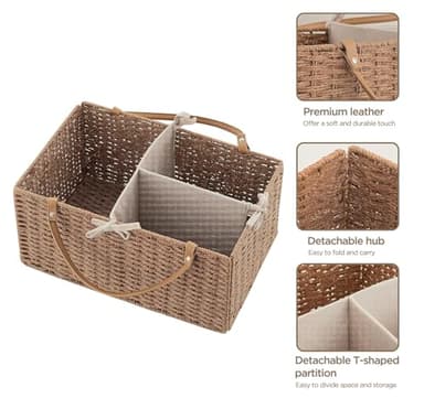 HBlife Baby Diaper Caddy Organizer, Paper Rope Storage Baskets Nursery Bin with Removable Divider, Portable Car Organizer for Diapers, Baby Shower Gifts, Newborn Essentials Must Haves - Image 3