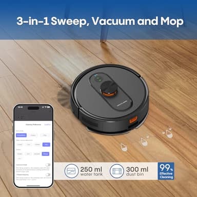 eitton Robot Vacuum and Mop with Mapping, 5000Pa Robotic Vacuums with LiDAR Navigation,No-Go Zones,Wi-Fi/App/Alexa Control, Self-Recharging Vacuum Robot for Pet Hair,Hard Floor,Carpet - Image 4