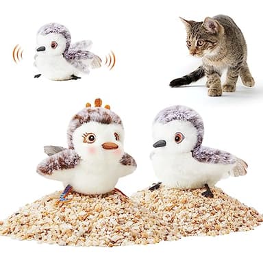 Potaroma Cat Toys 2 Pcs Flapping Sandpiper Pair-Mate, Lifelike Birds Chirp, Chargeable Touch Activated Kitten Fun Interactive Kitty Exercise with Catnip for All Breeds - Image 1