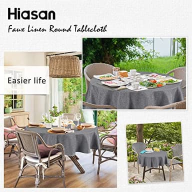 Hiasan Round Linen Tablecloth 80 Inch - Wrinkle and Stain Resistant Washable Polyester Fabric Table Cloth for Dining Room Kitchen Party, Grey - Image 6