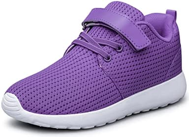 TOEDNNQI Boys Girls Sneakers Kids Lightweight Breathable Strap Athletic Running Shoes for Toddler/Little Kid/Big Kid Purple Size 8 - Image 1