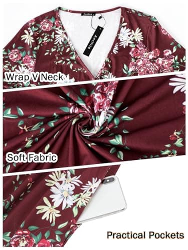 ANRILITA Maxi Dress for Women Wrap V Neck Short Sleeve Empire Pleated Waist Summer Casual Elegant Long Dresses with Pockets - Image 5