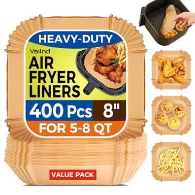 400 Pcs Air Fryer Paper Liners, 8" Square Air Fryer Liners Disposable, Heavy-Duty Parchment Paper for 5-8 qt Airfryer Basket, Non-Stick & Grease-Proof Baking Liner for Oven Pan - Image 1