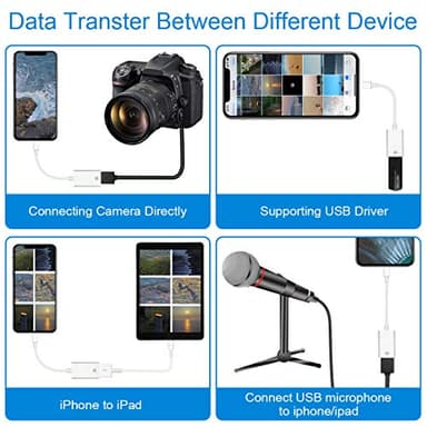 Lightning to USB Camera Adapter Lightning Female OTG Cable Adapter for Select iPhone,iPad Models Support Connect Camera, Card Reader, USB Flash Drive, MIDI Keyboard, White - Image 4